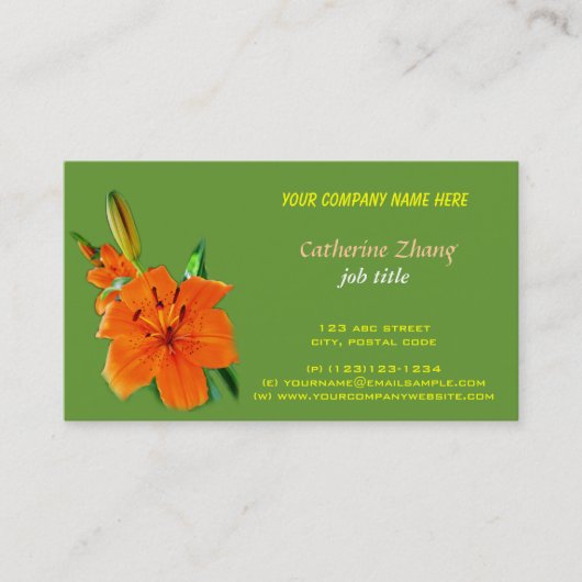 carte de visite verte fleur de lys orange (Devant)