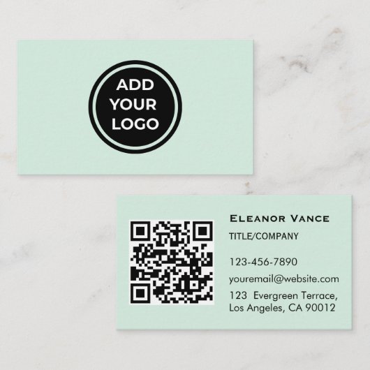 Carte de visite verte menthe avec QR Code AddLogo (Devant / Derrière)