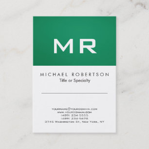 Carte de visite verte moderne et propre avec monog
