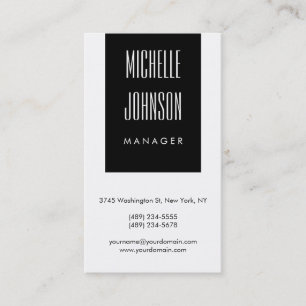 Carte de visite Vertical Black White Manager tenda