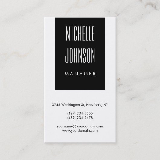 Carte de visite Vertical Black White Manager tenda (Devant)