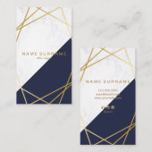 Carte de visite vertical bleu d'or de marbre (Devant / Derrière)