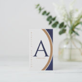 Carte De Visite Vertical Moderne Navy, Monogramme Or et Blanc (Debout devant)