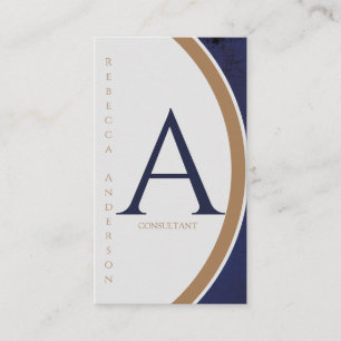 Carte De Visite Vertical Moderne Navy, Monogramme Or et Blanc