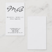 Carte de visite vertical noir blanc monogramme (Devant / Derrière)