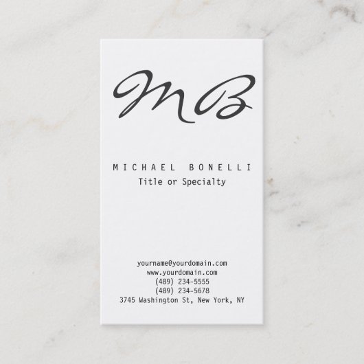 Carte de visite vertical noir blanc monogramme (Devant)