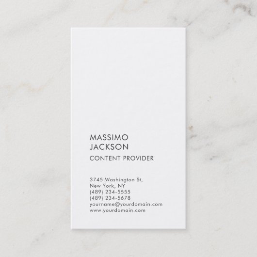 Carte De Visite Vertical Plain Simple Black White Minimalist (Devant)
