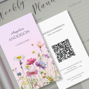 Carte de visite vertical QR Fleur sauvage féminin