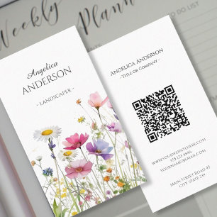 Carte de visite vertical QR Fleur sauvage féminin