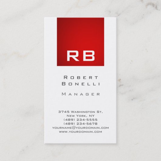 Carte de visite Vertical Red White Monogram Manage (Devant)