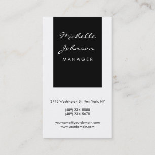 Carte de visite Vertical Script Black White Manage