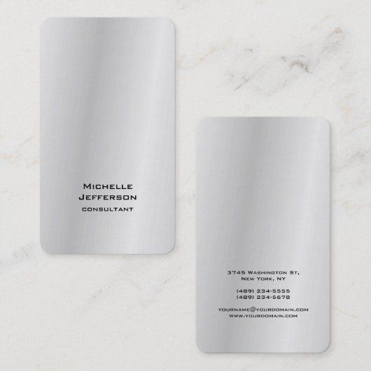 Carte De Visite Vertical Silver Grey élégant tendance moderne (Devant / Derrière)