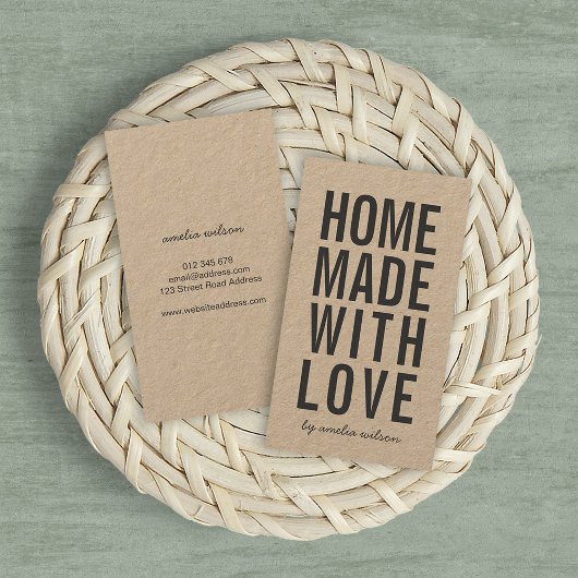 Carte De Visite Vertical Simple Rustique Kraft Fait avec Amour