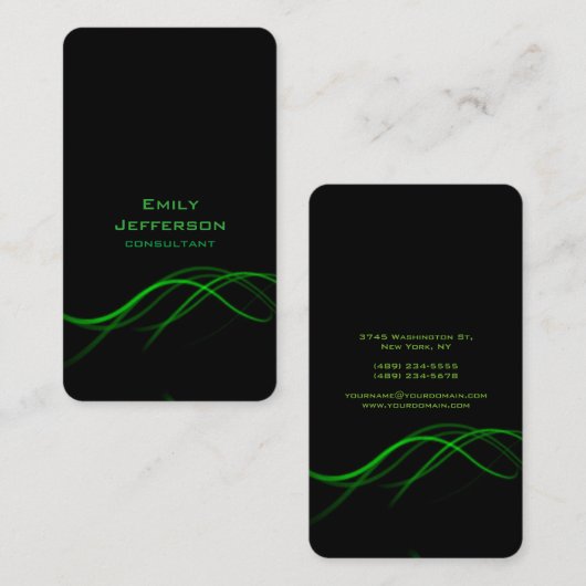 Carte De Visite Verticale Artistic Black Green Courbes Design uniq (Devant / Derrière)