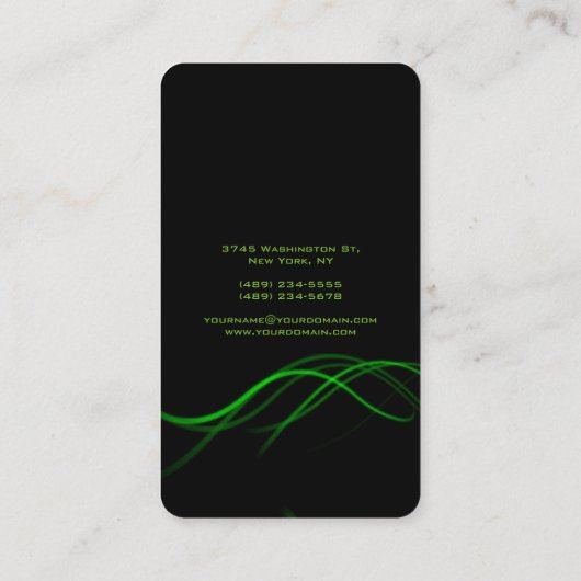 Carte De Visite Verticale Artistic Black Green Courbes Design uniq (Dos)