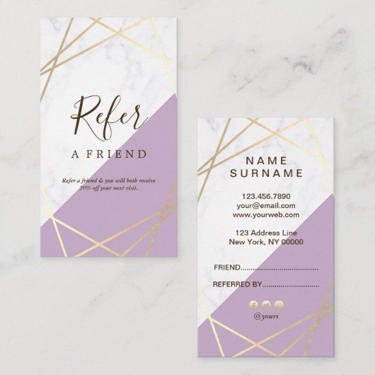 Carte De Visite Verticale de référence de la Lavande de marbre géo (Devant / Derrière)