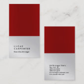 Carte De Visite Verticale élégant rouge argent métallique plaine m (Devant / Derrière)