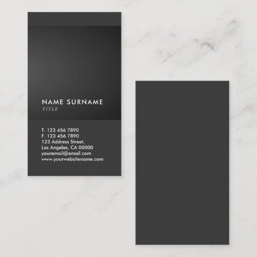 Carte De Visite Verticale Luxe de gradient noir gris minimal (Devant / Derrière)