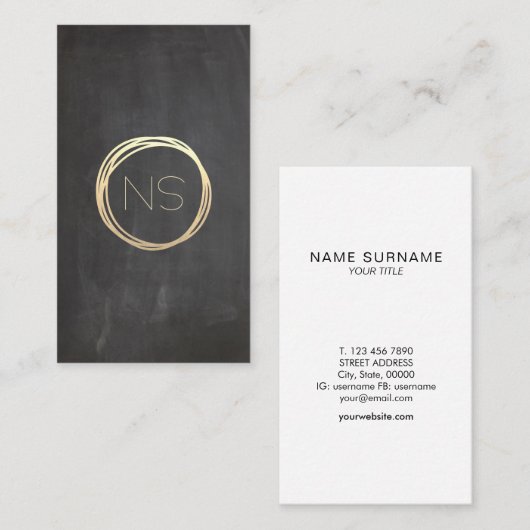 Carte De Visite Verticale moderne de monogramme de cercle d'or de (Devant / Derrière)