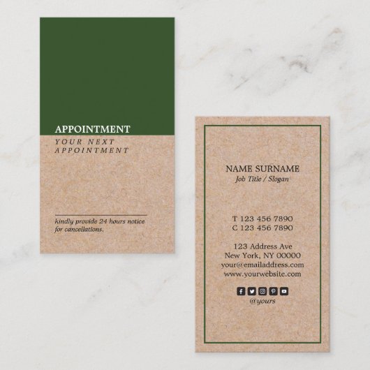 Carte De Visite Verticale moderne de rendez-vous de KraftPrint (Devant / Derrière)