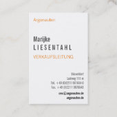 Carte de visite verticale monogramme blanc orange (Devant)