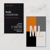 Carte de visite verticale monogramme blanc orange (Devant / Derrière)