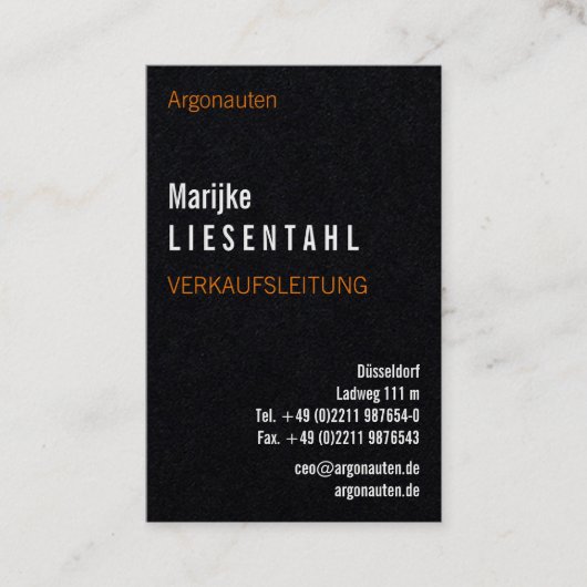 Carte de visite verticale monogramme orange blanc (Devant)