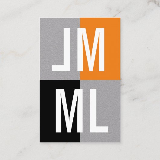 Carte de visite verticale Orange blanc Monogramme (Dos)