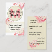 Carte de visite verticale roses peonies roses avec (Devant / Derrière)