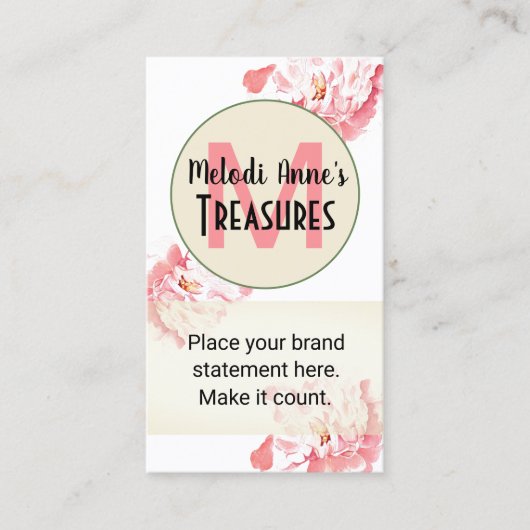 Carte de visite verticale roses peonies roses avec (Devant)