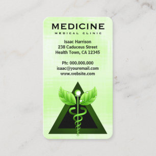 Carte De Visite Verticale vert clair de caducée de médecine douc