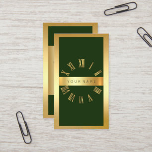Carte De Visite Verticale verte de Cali d'horloge romaine d'or de