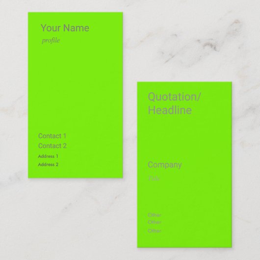Carte De Visite verticale verte fluorescente (Devant / Derrière)