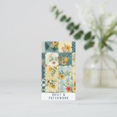 Carte De Visite Vêtement fait main en patchwork bleu jaune (Debout devant)