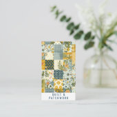 Carte De Visite Vêtement fait main en patchwork bleu jaune (Debout devant)