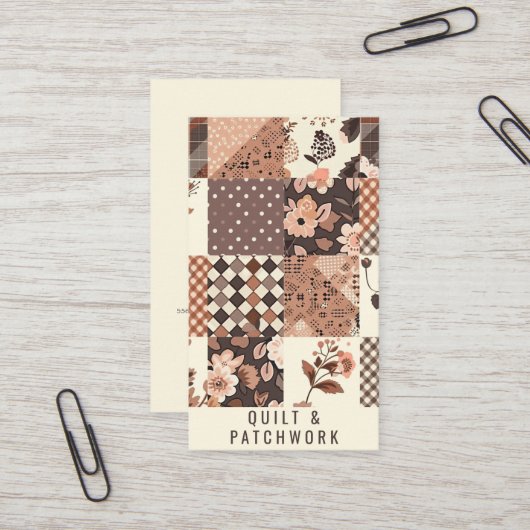 Carte De Visite Vêtement fait main en patchwork de quilt marron (Devant/Arrière en situation)