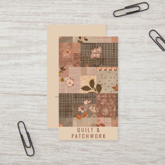 Carte De Visite Vêtement fait main en patchwork de quilt marron (Devant/Arrière en situation)