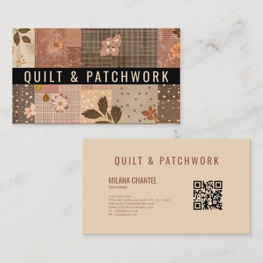 Carte De Visite Vêtement fait main en patchwork de quilt marron (Devant / Derrière)