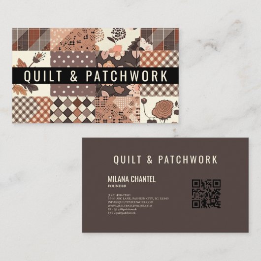 Carte De Visite Vêtement fait main en patchwork de quilt marron (Devant / Derrière)
