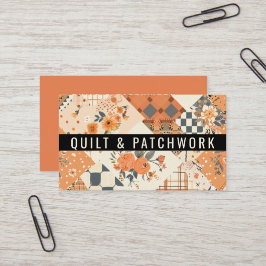 Carte De Visite Vêtement fait main en patchwork de quilt orange (Devant/Arrière en situation)