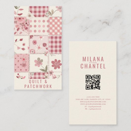 Carte De Visite Vêtement fait main en patchwork de quilt rose (Devant / Derrière)