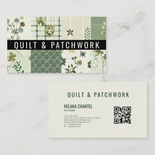 Carte De Visite Vêtement fait main en patchwork de quilt vert (Devant / Derrière)