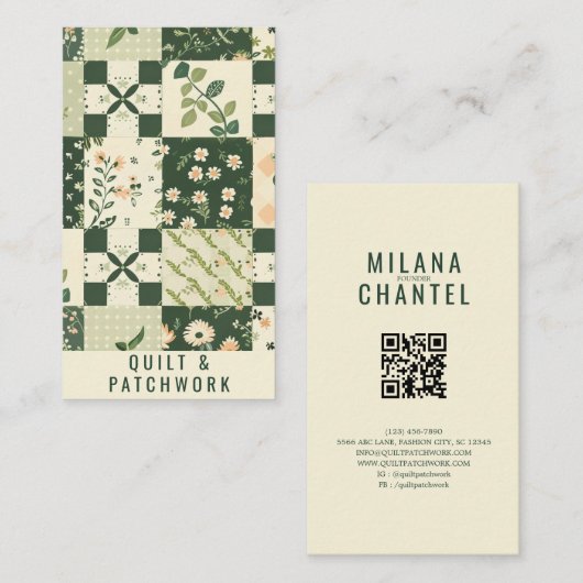 Carte De Visite Vêtement fait main en patchwork de quilt vert (Devant / Derrière)
