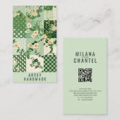 Carte De Visite Vêtement fait main en patchwork de quilt vert (Devant / Derrière)
