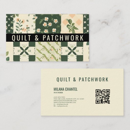 Carte De Visite Vêtement fait main en patchwork de quilt vert (Devant / Derrière)