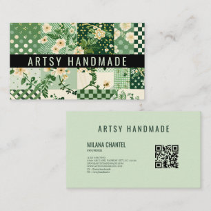 Carte De Visite Vêtement fait main en patchwork de quilt vert