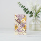 Carte De Visite Vêtement fait main en patchwork jaune lilas (Debout devant)