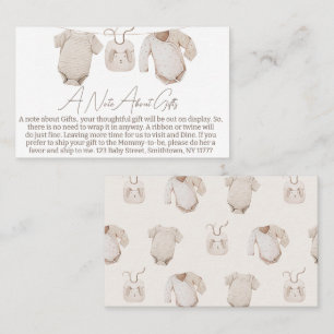 Carte De Visite Vêtements de bébé beige Baby shower Cadeaux Note I