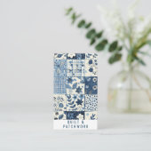 Carte De Visite Vêtements faits main en patchwork de quilt bleu (Debout devant)