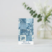 Carte De Visite Vêtements faits main en patchwork de quilt bleu (Debout devant)